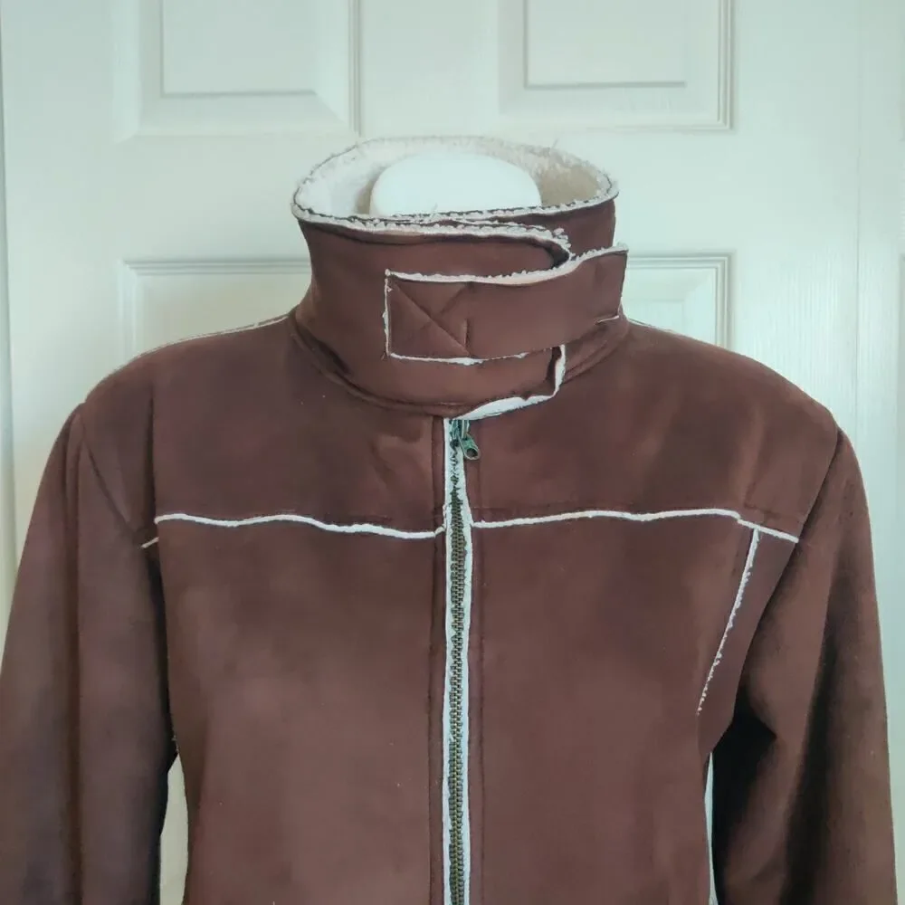 Girl's Active faux suede crop Sherpa lined jacket sz 14/16